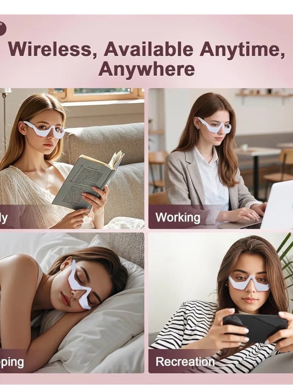 NWT White Red-Light Under-Eye Therapy Glasses – Rechargeable Eye Care